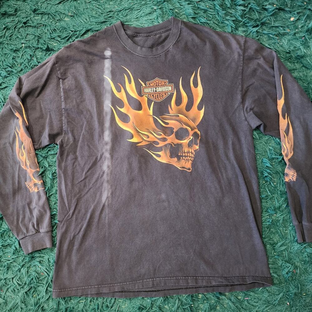 Vintage Harley Davidson Bowling Green KY Flame Skull Long Sleeve Shirt